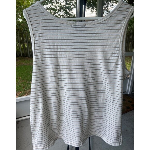 Lauren Ralph Lauren Size 2X Tank Top Ivory Tan Stripe 100% Cotton Career Office - Picture 4 of 4